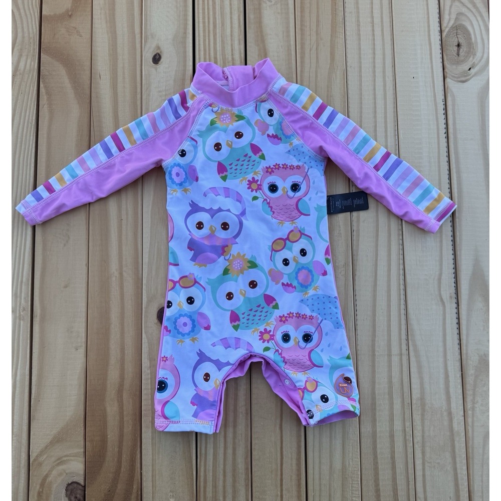 Bonverano Baby Girl Swimsuit‎ Size 6-9m Long Sleeve UPF 50+ Zipper One piece